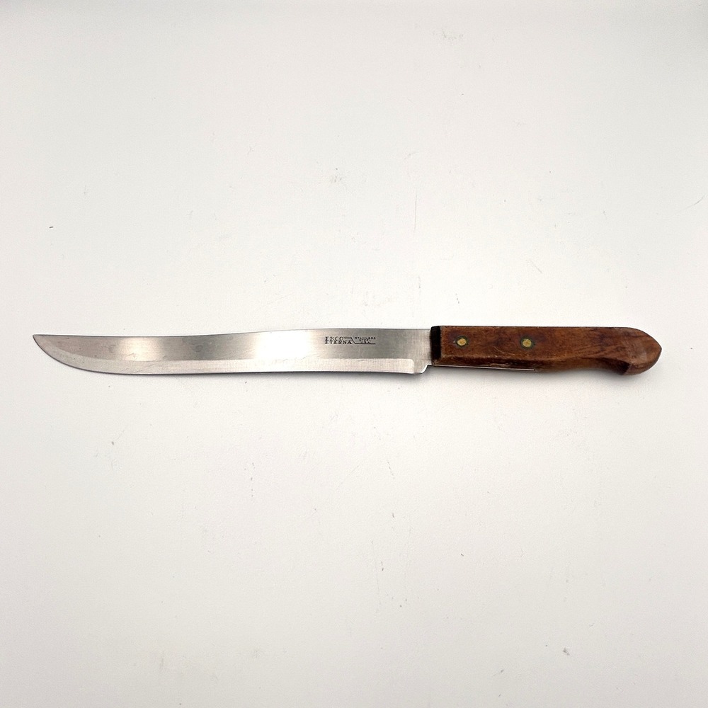 Vintage 1970s Ekco Eterna Slicer Knife Stainless Steel USA Wood Handle 12.5"‎